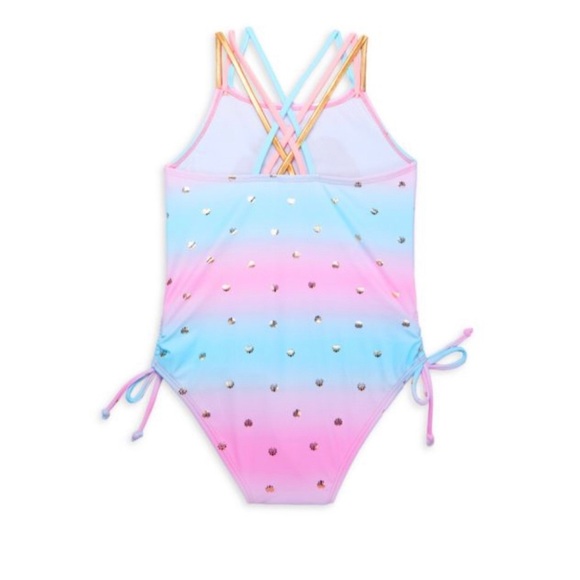 Betsey Johnson Girls 6 Sequins Clam Tie Dye Side Ties One-Piece Swimsuit - GUC! - Picture 2 of 11